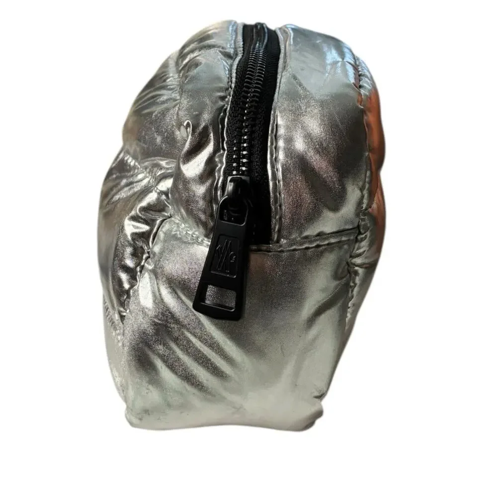 Moncler Parfums Quilted Metallic Silver Pouch Cosmetic Travel Case - Picture 7 of 11